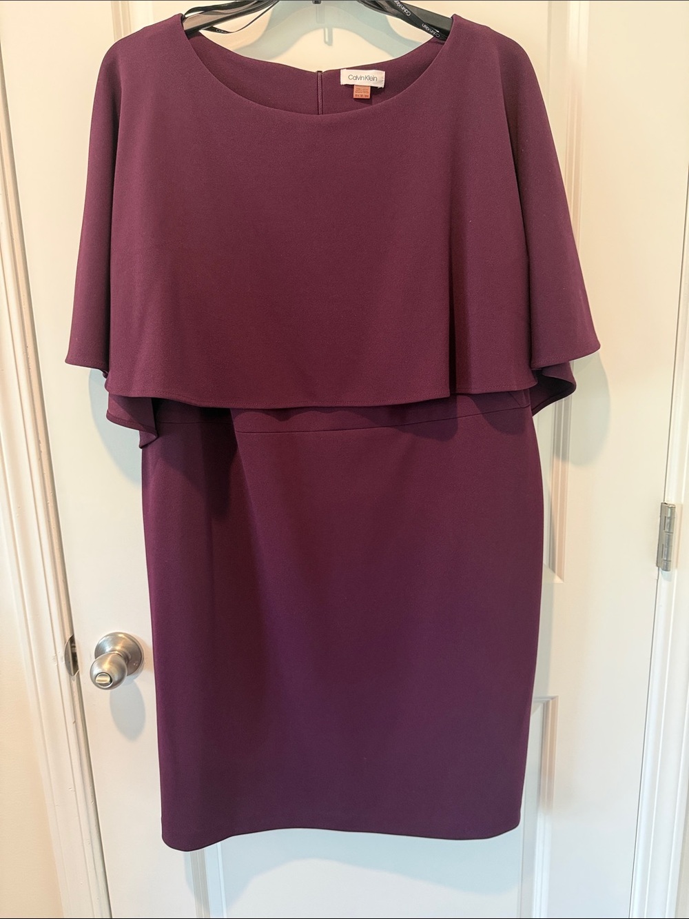 Calvin Klein Plum Cape-Overlay Midi Dress